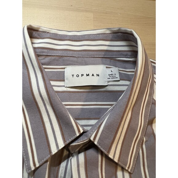 Topman Button Down Shirt Mens Size L Striped Short Sleeve Purple Orange White - Picture 1 of 7
